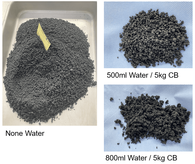 Water-assisted carbon pelletization samples